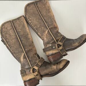 Circle G Corral Distressed Leather Harness Riding Biker Boots Brown Women's 10